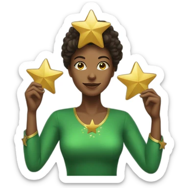 Green women holding three gold stars above head sticker