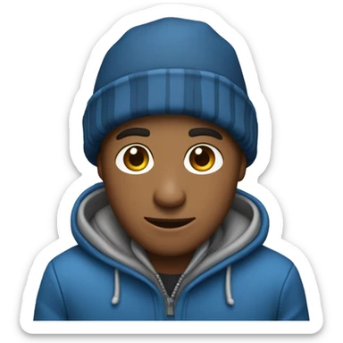 Chico con abrigo azul y un computador  sticker
