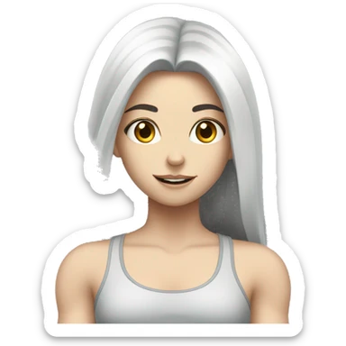 Pale girl with long black hair lifting weights sticker