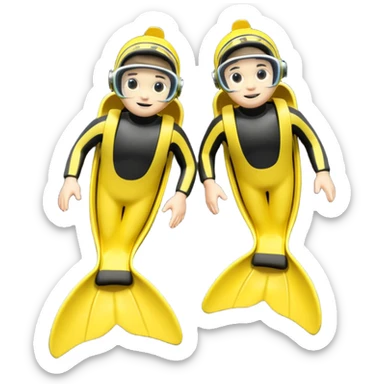 A 3D cartoon pair of diving flippers on a white background, shiny rubber texture, Memoji-style rendering. sticker