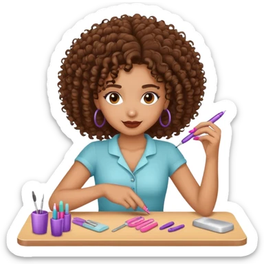 Mixed girl with curly hair doing nails sticker