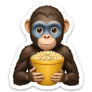 a chimpazy holding a bucket of popcorn sticker