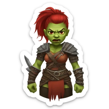 Berserker orc woman with red beard & red mohican sticker