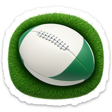 Cinematic Realistic image of a rugby ball resting on verdant turf, rendered with intricate stitching details and subtle weathering, bathed in warm, natural lighting that emphasizes its enduring character sticker