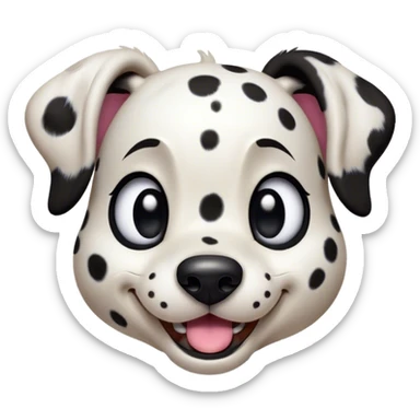 Cinematic Comical Spotted Dalmatian Portrait Emoji, Head tilted dramatically with an exaggeratedly shocked or amused expression, featuring a striking Fur of predominantly white with vivid black patches, wide, expressive eyes filled with playful disbelief, Simplified yet hilariously expressive features, highly detailed, glowing with a slightly sassy glow, high shine, dramatic yet playful, stylized with an air of cheeky charm, bright and endearing, soft glowing outline, capturing the essence of a spirited and over-the-top guardian, so meme-worthy it feels like it could side-eye its way into internet fame instantly! sticker