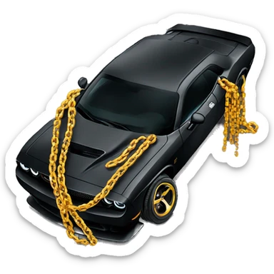 Black Dodge Hellcat Challenger wit dreads and 10000 chains on sticker