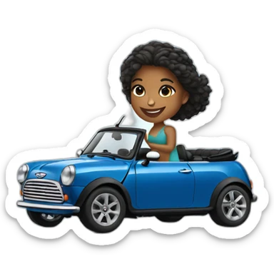 a girl drives a blue convertible mini cooper sticker