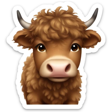 brown fluffy baby scottish cow with a small bow on head sticker