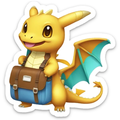 Pokemon #149 Dragonite wearing brown messenger bag sticker