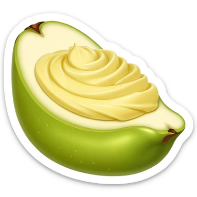 Erstelle eine Birne mit einem Stück geschmolzener Butter  sticker