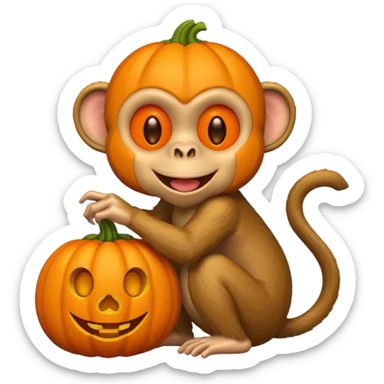 twitter emoji style monkey with pumpkin head sticker
