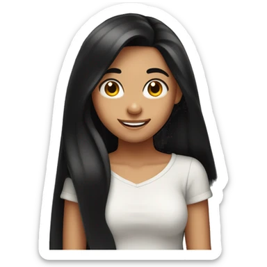Girl with long black hair and heart eyes very happy, showing only her head sticker