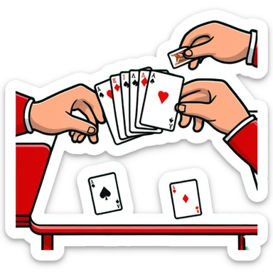 Pair of hands distributing playing cards on green felt table sticker