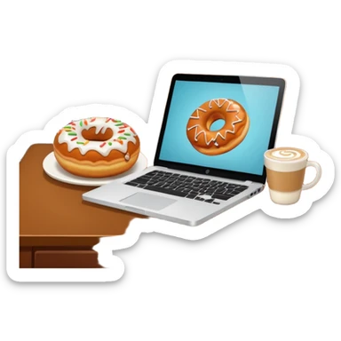 Laptop with pumpkin spice latte and a cinnamon donut on a desk fall scenery sticker