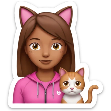Emoji Yoga girl in pink sportswear and cat nearby sticker