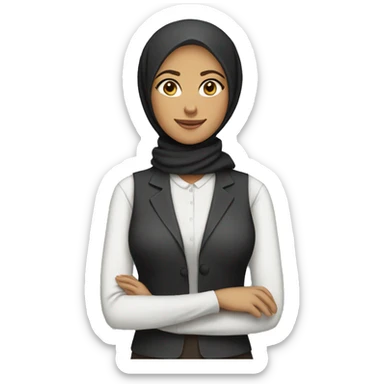female hijabi in a vest employee sticker