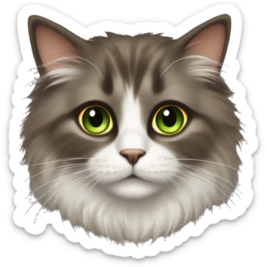Fluffy cat with darker brown fur with a bit of orange and green eyes  sticker