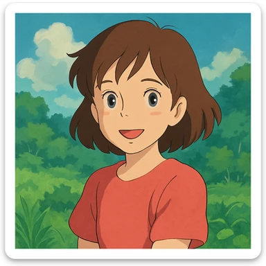 a cute girl, ghibli style sticker