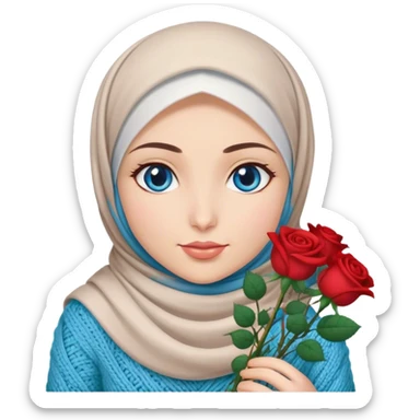 Turkish beautiful finish Konya girl blue eyes with roses hijab does knitting  sticker