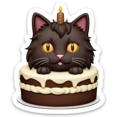 Fluffy all black long haired cat birthday cake sticker