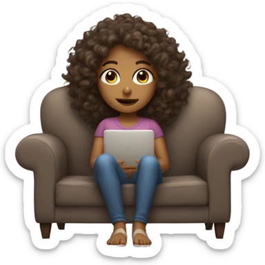 Long Curly hair brown girl laying on sofa watching tv sticker