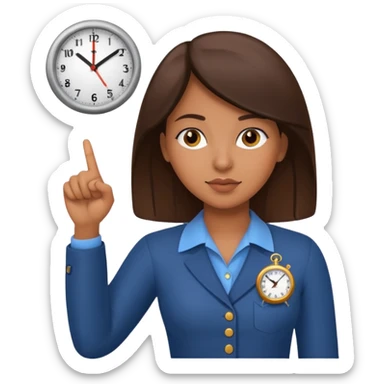 Latina girl pointing at a clock sticker