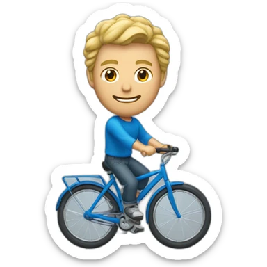 Un homme qui cabre avec un vélo bleu qui a les cheveux bouclés au yeux verts et cheveux blond sticker