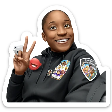 smiling boy in black jacket sticker