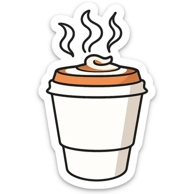 Add visible coffee steam rising from the cappuccino cup. Keep the style consistent with the original and maintain a transparent background. sticker