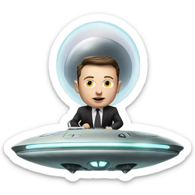 Elon musk riding in a ufo fighting drones sticker