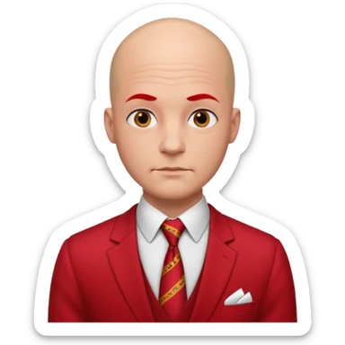 man Bald with red necktie, red dress, tattoos. sticker