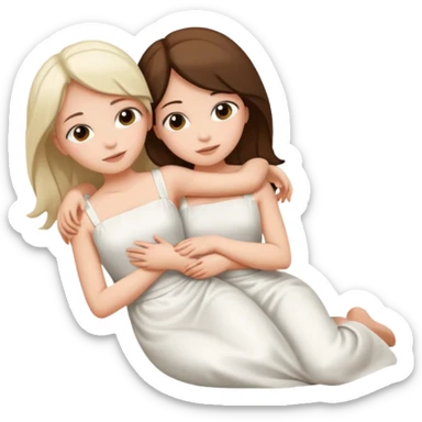 two girls lying on top of each other wrapped around each other sticker