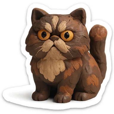 Persian cat with chocolate tortoiseshell fur in claymation style sticker