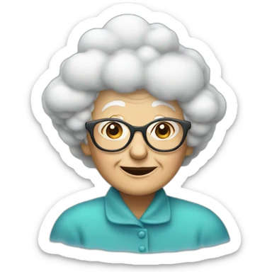 An old lady with glasses sitting on top of the cloud sticker