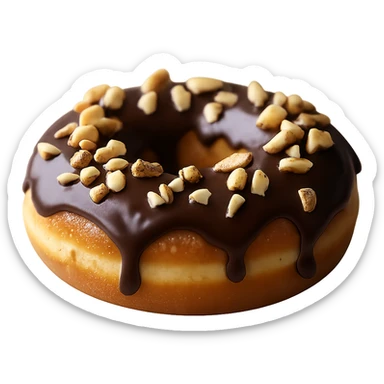 Isolate the realistic glazed donut with soft lighting, chocolate glaze with chopped nuts on a transparent background, removing all other background elements. sticker