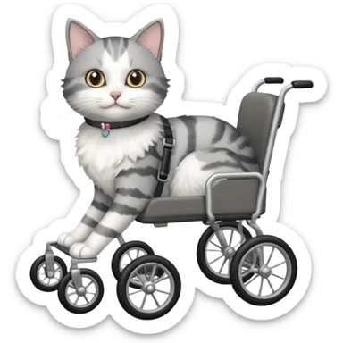 grey and white cat in a pet wheelchair sticker
