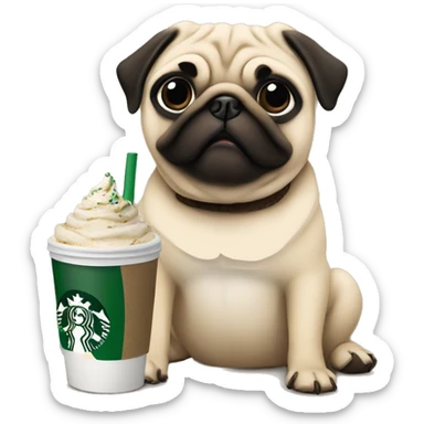 A pug drinking Starbucks sticker