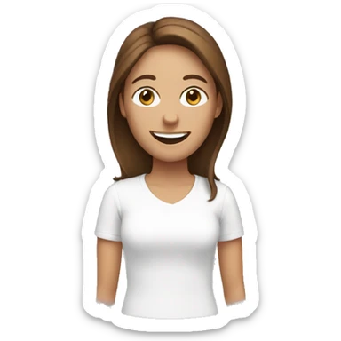 Smiling woman with brown hair and face mask sticker