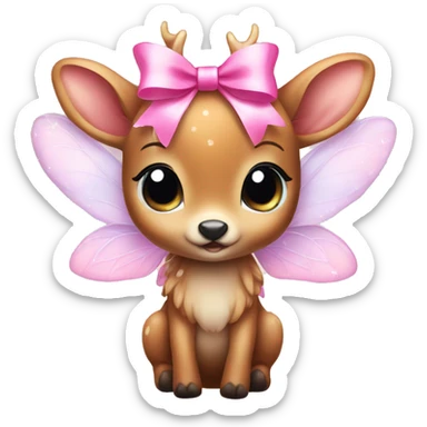 baby deer with fairy wings and a pink bow around its neck  sticker
