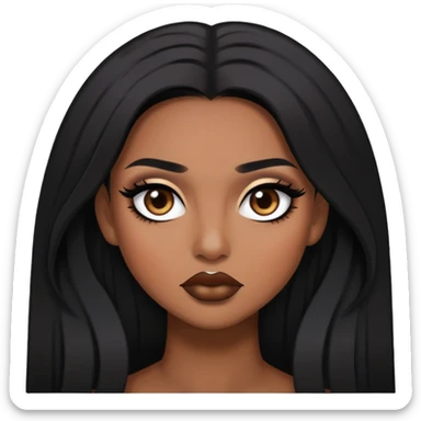 pretty brown skin, long hair, baddie with makeup sticker