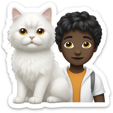 black hair boy with white Persian cat sticker