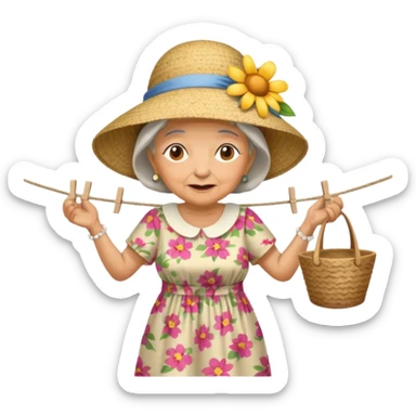 Old lady on a clothes line sticker