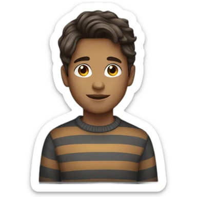 teenager boy brown long wavy hair and dark gray striped sweater sticker