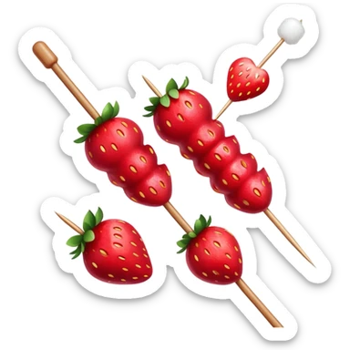 wooden skewer with three strawberries coated in shiny sugar glaze sticker