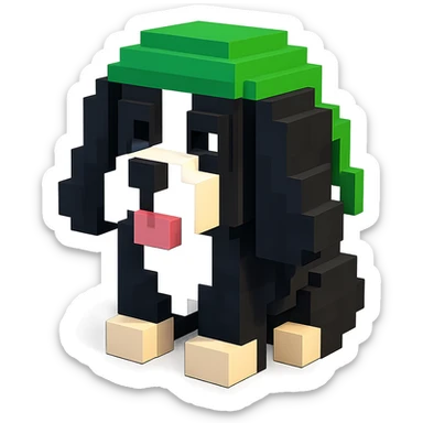 A black and white Russian Cocker Spaniel puppy wearing a green durag, facing forward sticker