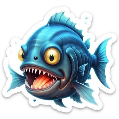 anglerfish with the light under dark water sticker