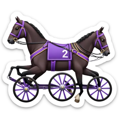 An emoji of a harness racing horse. The sulky, should be black and attached to the horse’s harness. The driver should be purple, seated in the sulky. sticker