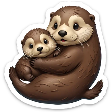 Disney-style, sea otter mom and sea otter pup snuggling floating in the water  sticker
