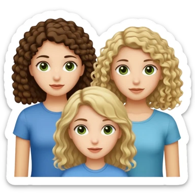 A trio of girls (one straight haired brown eyed brunette, another straight haired Blueish greenish eyed blonde and the last girl a browned eyed curly haired brunette sticker