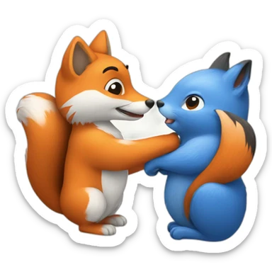 blue heart with fox hugging squirrel sticker